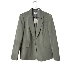 Kasper Womens Single Button Blazer Jacket Dark Sea Stone Green Size 14 NWT